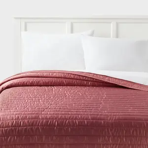 Twin/Twin Extra Long Satin Quilt Rose Pink - Room Essentials: Midweight Sateen Coverlet, Machine Washable, OEKO-TEX Certified