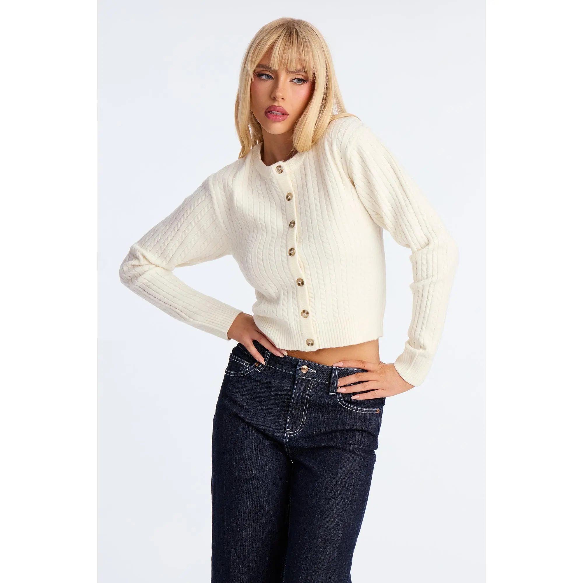 Frosty Cable Knit Cardigan - Ivory