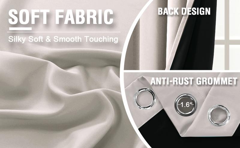 H.VERSAILTEX 100% Blackout Patio Curtains Thermal Insulated Curtains for Sliding Door Extra Wide Window Panels Full Light Blocking Grommet Curtains with Black Liner