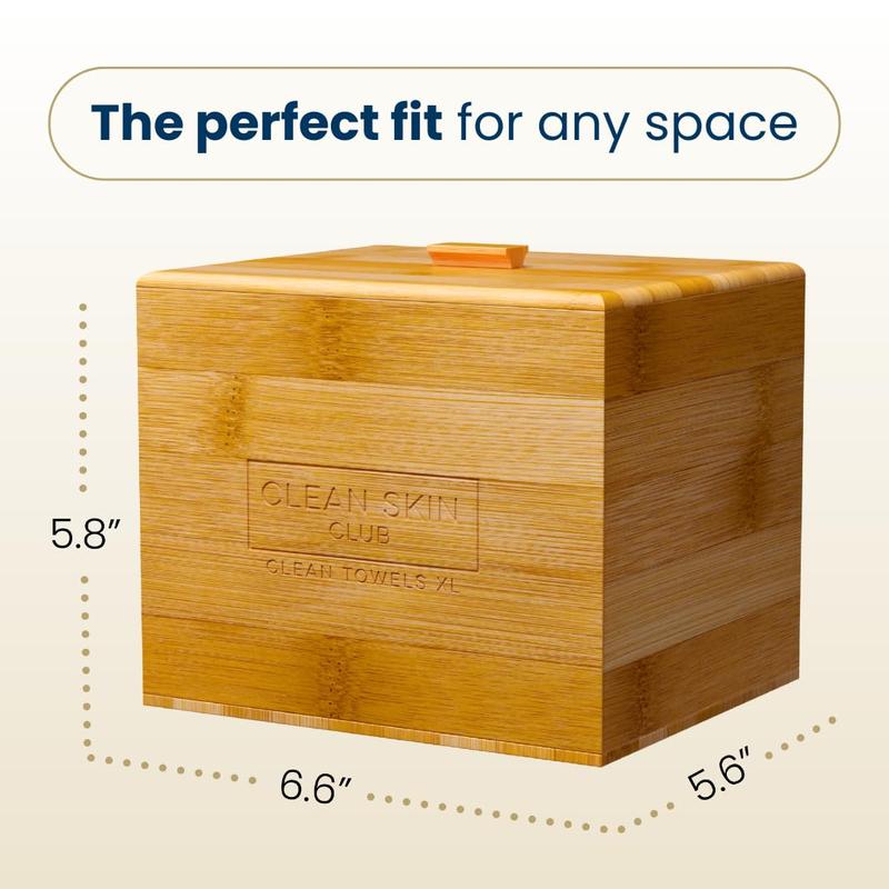Clean Skin Club Luxe Bamboo container with Cover, includes 50 Clean Towels® XL Original disposable face towels