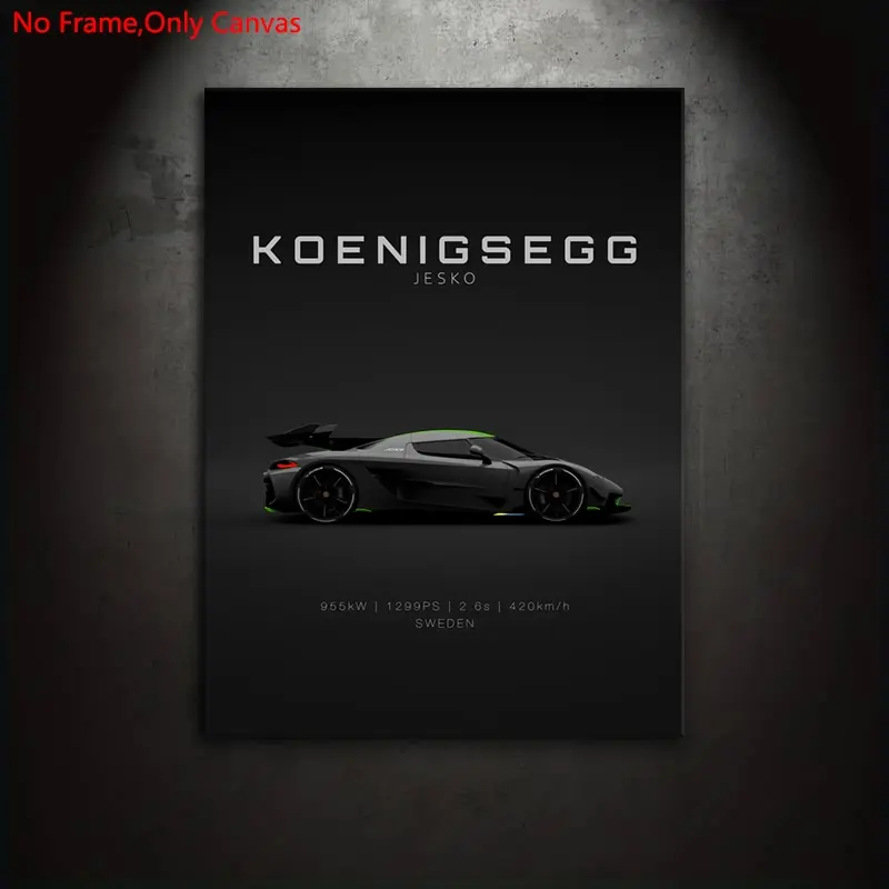 1 piece/set of frameless canvas painting print poster, minimalist vehicle art, top sports car Jesko Grey, perfect gift for car culture enthusiasts, ideal gift for bedroom, living room, kitchen, dormitory corridor, mural, wall decoration, room decoration