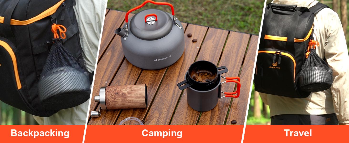 Odoland Camping Coffee Pot Camping Coffee Makers, 1.2L Camping Kettle with Camping Mug and Camp Coffee Filter of Camp Cookware for Hiking Backpacking and Picnic