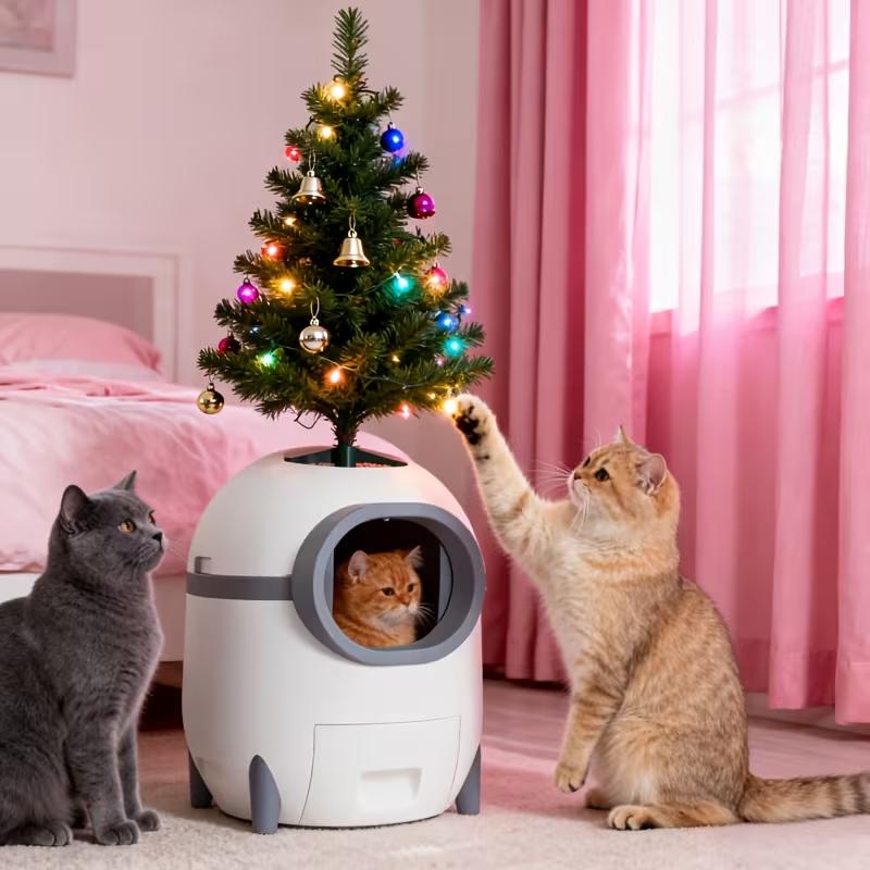 Smart Automatic Cat Litter Box White - APP Remote Control, Weight Tracking, Odor Removal,Safe Anti-Pinch, Self-Cleaning for Medium Cats & Kittens