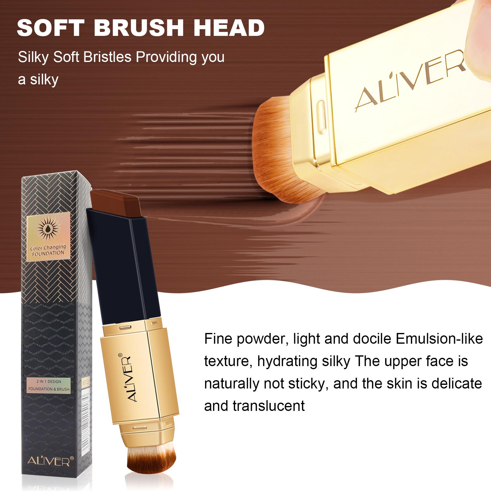 Aliver 2-in-1 Color Changing Concealer Stick with Cosmetic Brush, Brightening Long-Lasting Concealer for All Skin Types (Ivory/Natural Tan/Espresso) – Covers Acne, Doubles as Foundation