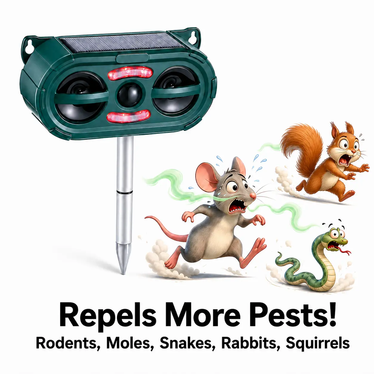 Ultrasonic Animal Repeller,Solar Pest Animal Repellent Outdoor,Squirrel Repellent,Animal Deter Devices Outdoor,Cat Repeller with Motion Sensor & Flashing Light