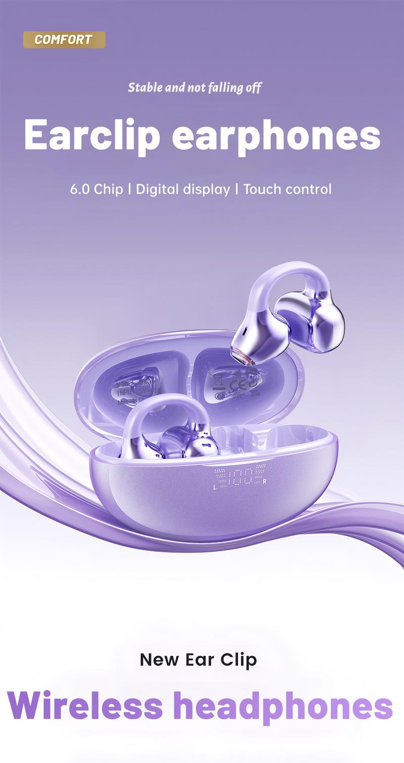 Open-Ear Ultra-Comfort Wireless Headphones Bluetooth 6.0 Earbuds IPX5 Waterproof HiFi Music Earphones with Microphone for Small Ears Sports Running Exercise Perfect for sports and running slim hook