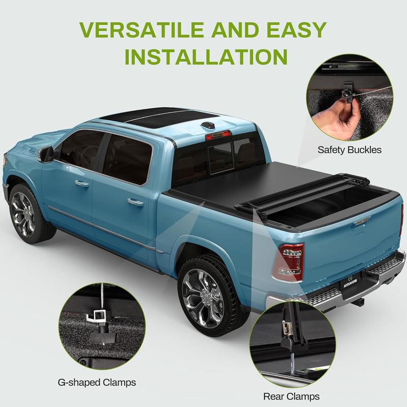 OEDRO Soft Quad-fold Truck Bed Tonneau Cover Compatible with 2004-2014 Ford F-150 F150 (Excl. Raptor Series) 5.5ft Bed pickup  cover