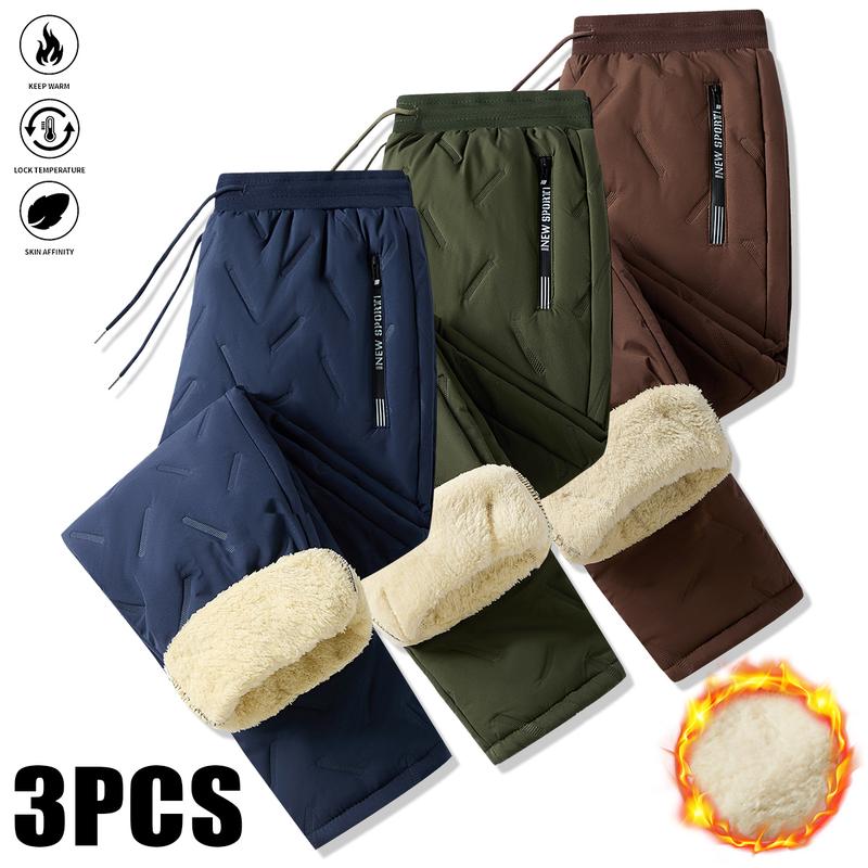 3 Pack Men's Thermal Pants - Heavyweight Fleece Lined Winter Trousers with Drawstring Elastic Waistband, Side Seam Zipper Closure, Can Be Worn Over or Underneath Cold Weather Apparel Suitable for Everyday & Office Work, Outdoor Activities