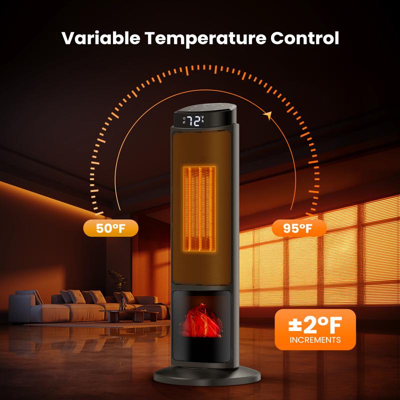 【Clearance】Space Heater for Indoor Use, 23Inch Portable Heater with Remote and Thermostat,7 Light Modes, 70°Oscillation, 12H Timer, Up to 95°F, Tip-over Protection
