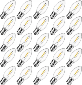 25 Pack C9 LED Christmas Light Bulbs, Clear Plastic C9 Shatterproof LED Bulbs Replacement for Christmas String Lights, E17 Intermediate Base, Commercial Dimmable Holiday Bulbs, Warm White, 2700K