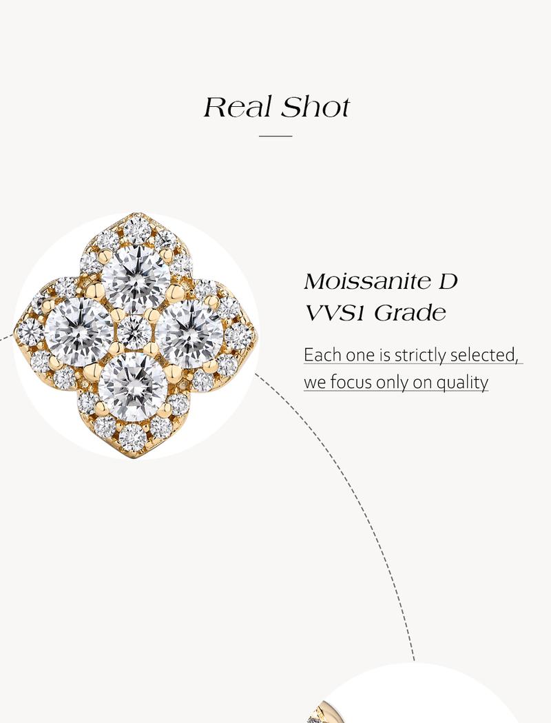 Attagems D Color VVS1 Lab-Created Moissanite Stud Earrings for Women Classic Elegant Floral Design Sparkling Gemstone Jewelry E052 Sterling Silver Wedding Anniversary Birthday Trend E052