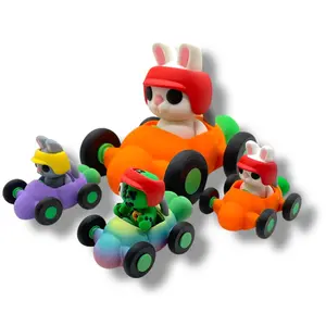 Cute Rabbit Racer - Pocket Pal Size Race Car w/ Optional Bunny Rabbit - 3d Printed Articulated Decor Ornaments