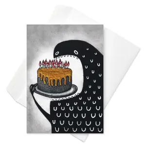 GREETING CARD Birthday Cake Monster Party Invitations Birthday Cards Quirky Whimsical Folk Art Celebration Weird Goth Cute Housewarming Gift