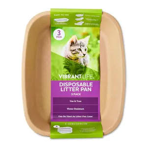 Vibrant Life Disposable Water-Resistant Cat Litter Box Pans, 3 Pack