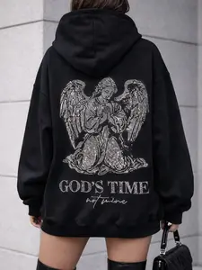 GOD'S TIME NOT MINE - UNISEX- BLACK HOODIE - GIRL ANGEL