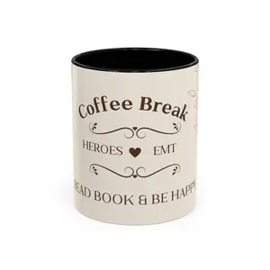 Coffee Break Heroes EMT Accent Coffee Mug | Floral Accent, 11oz or 15oz, Funny Coffe Mug for real Heroes,