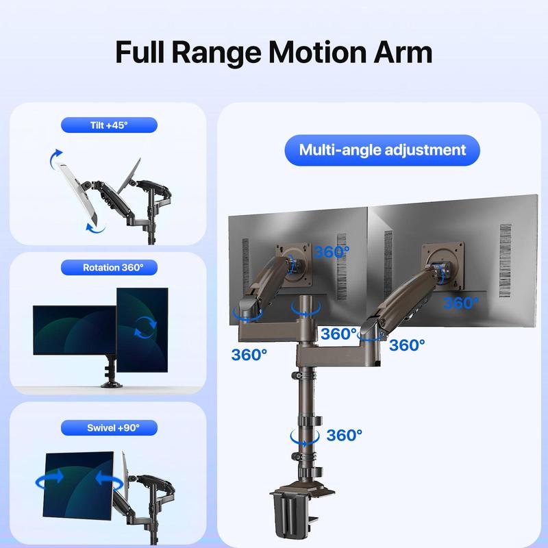 HUANUO Stackable Single/ Dual Monitor Arm - Adjustable Gas Spring Monitor Mount for Gaming and Home Office Setups, Monitor Stand Hold up to 34" with 19.8 lbs Max Weight and C-Clamp or Grommet Hole Mounting
