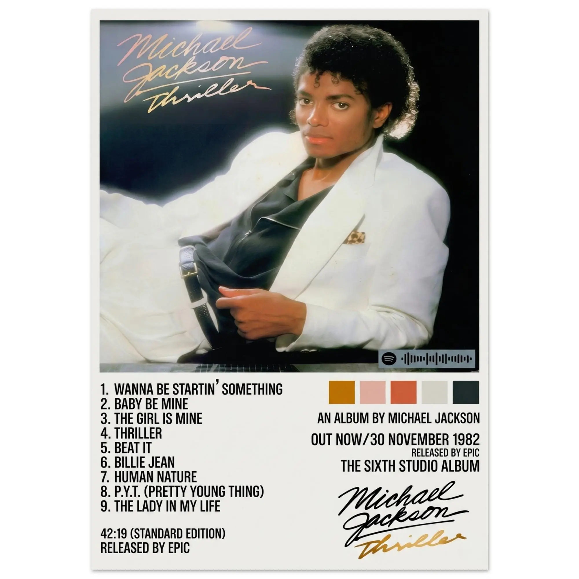 Michael Jackson Thriller Album Cover Graphic Canvas Wall Art Print - Vintage 80s Pop Music Poster, Minimalist Multi-Size Hangable Wall Decor for Bedroom, Framed/Unframed Indoor Home Decoration, Artistic, Collectibles
