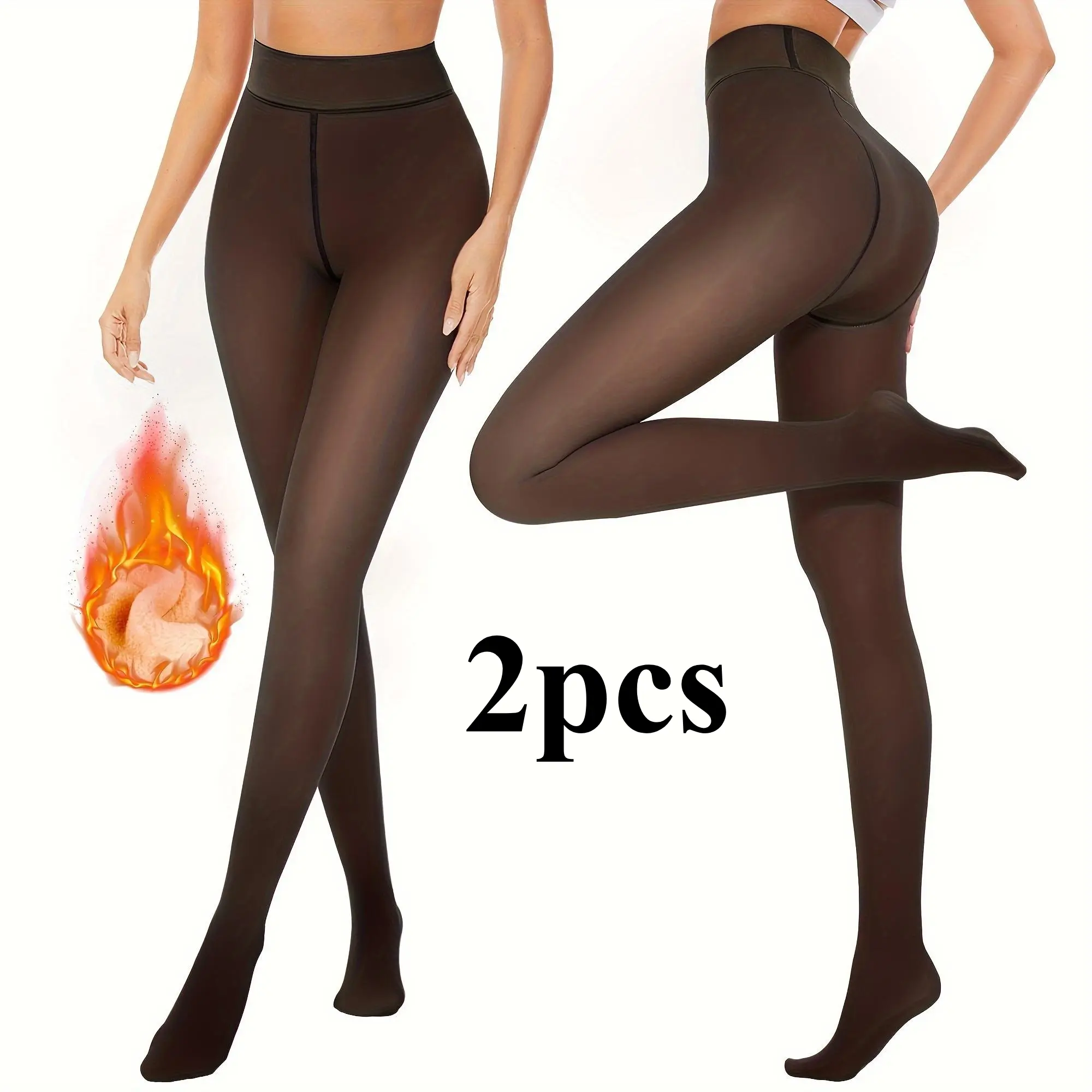 Women's 2-Pack High-Waist Fleece-Lined Elegant Sheer Tights - Thick, Warm, Stretchy, Comfortable Underwear for Winter Fashion Apparel, Valentine's Day, Women Pantyhose, Fleece Lined Tights, Valentines Day, Elegant Tights