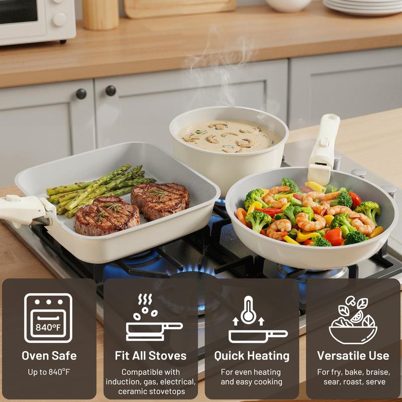 [Dishwasher safe]Kikcoin Non-Toxic Nonstick Ceramic 22pcs cookware set with detachable handle,Lids,pots and pans set complete Cookware Set,PFAS-Free,Dishwasher Oven Safe,Kitchen,Outdoor Induction Compatible,NewYearGiftIdeas,ChristmasGifts