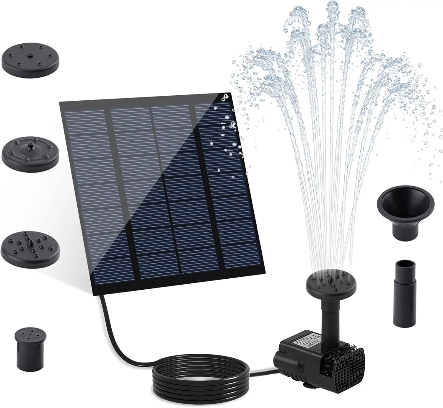 Solar Fountain, Solar Pump for Fountain with 4 Nozzles & 9.84FT Power Cable, DIY Solar Water Pump Kit for Birdbath, Garden, Pond, Pool, Outdoor
