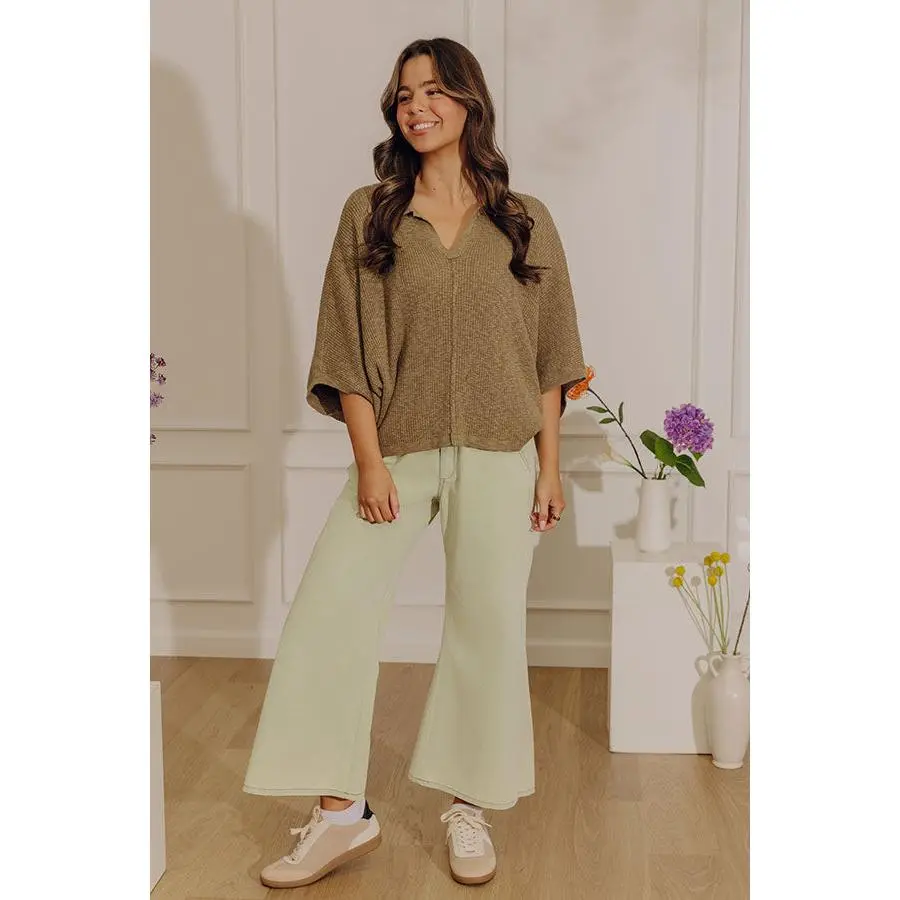 Metropolitan Muse High Waist Chambray Pants in Light Sage