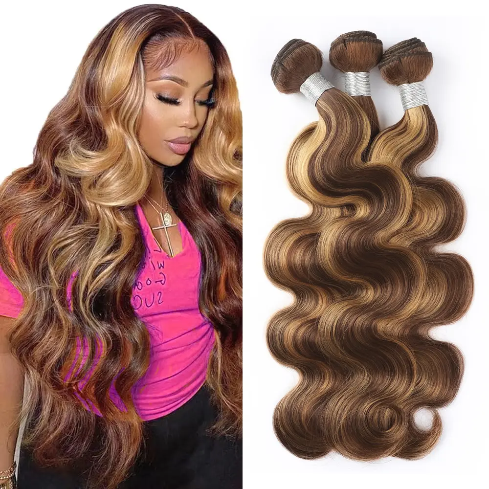 Ishow 4 27 Highlighted Hair Bundles Body Wave Human Hair Extension 1 3 4 Bundles Colored Human Hair Weave Bundles With 4*4 Lace Closure #SummerVibes