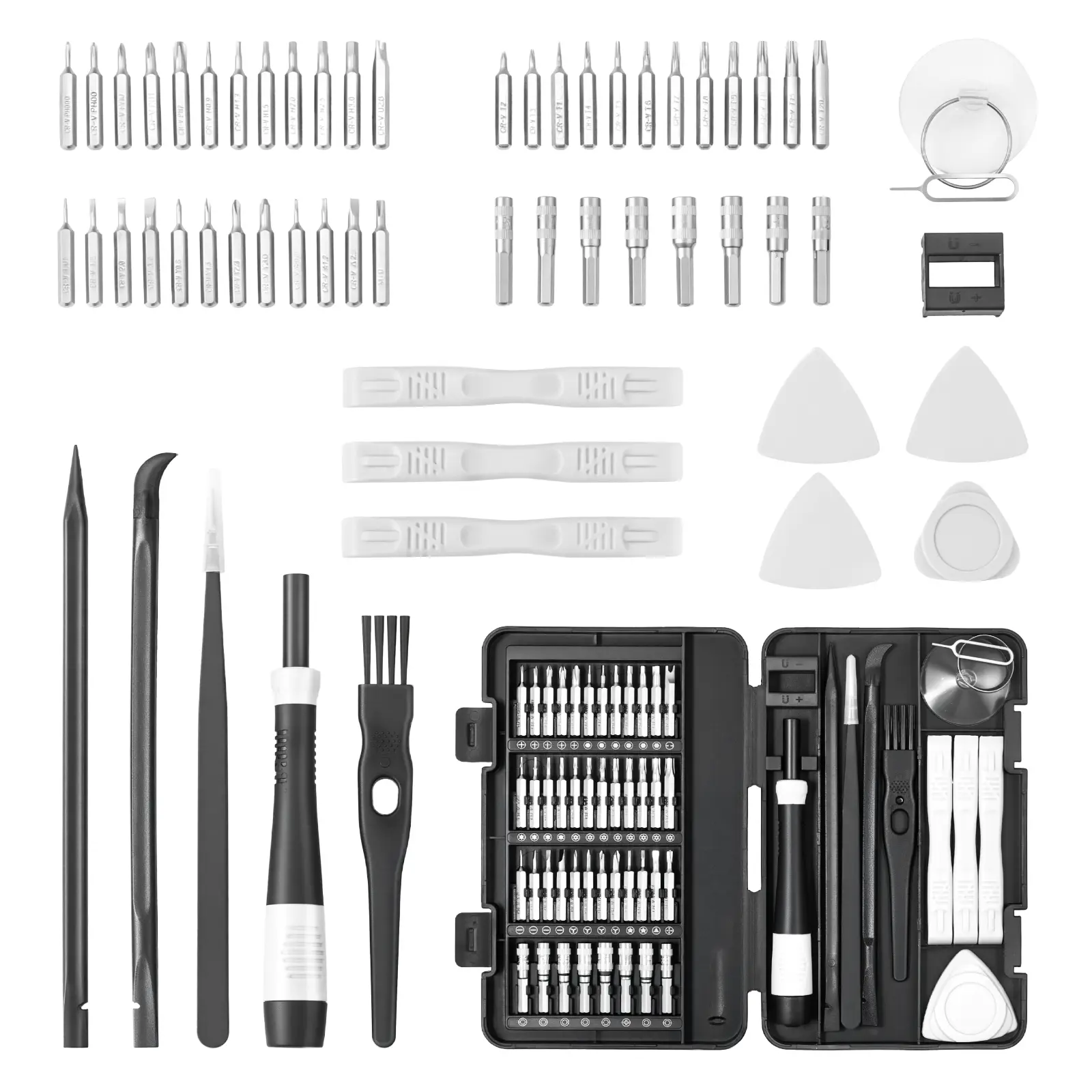 【summerfinds】VEVOR 59-Piece CR-V Multifunctional Precision Tool Kit Set - Dismantling Kit with Interchangeable Heads, Phillips, Flat Head, Torx, Pentalobe Bits, Tweezer, Suction Cup, Cleaning Brush, Magnetic Screw Holder for iPhone Repair, Dismantling Scr
