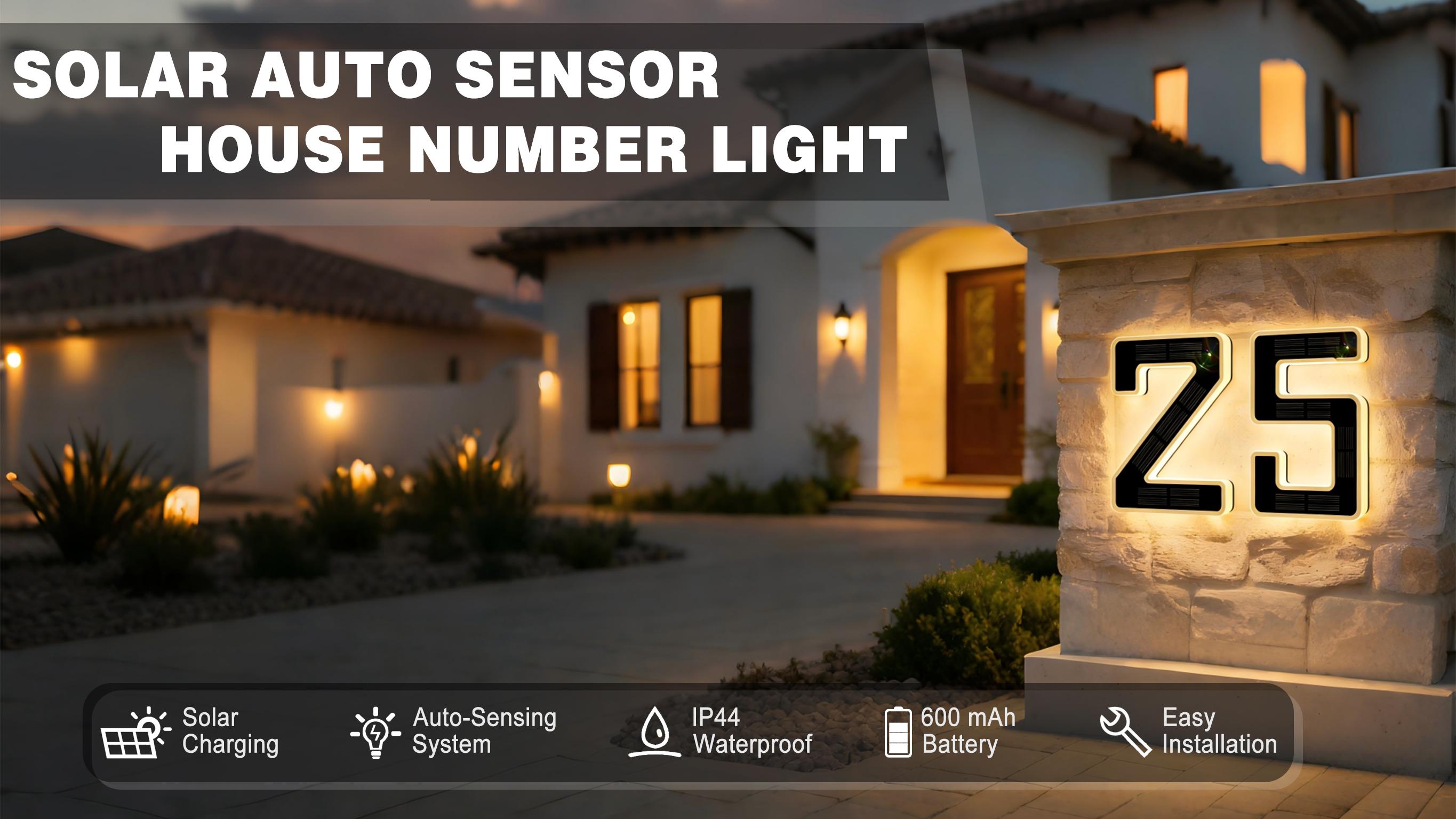 ISUNMEA Solar-Powered 6.7inch Address Sign Lighting for Residential Address Identification Address Plaques for House LED Illuminated Waterproof Outside Address Sign 3500K Warm White LED Modern Solar Powered LED Numbers for Yard, Street, Door, Outside