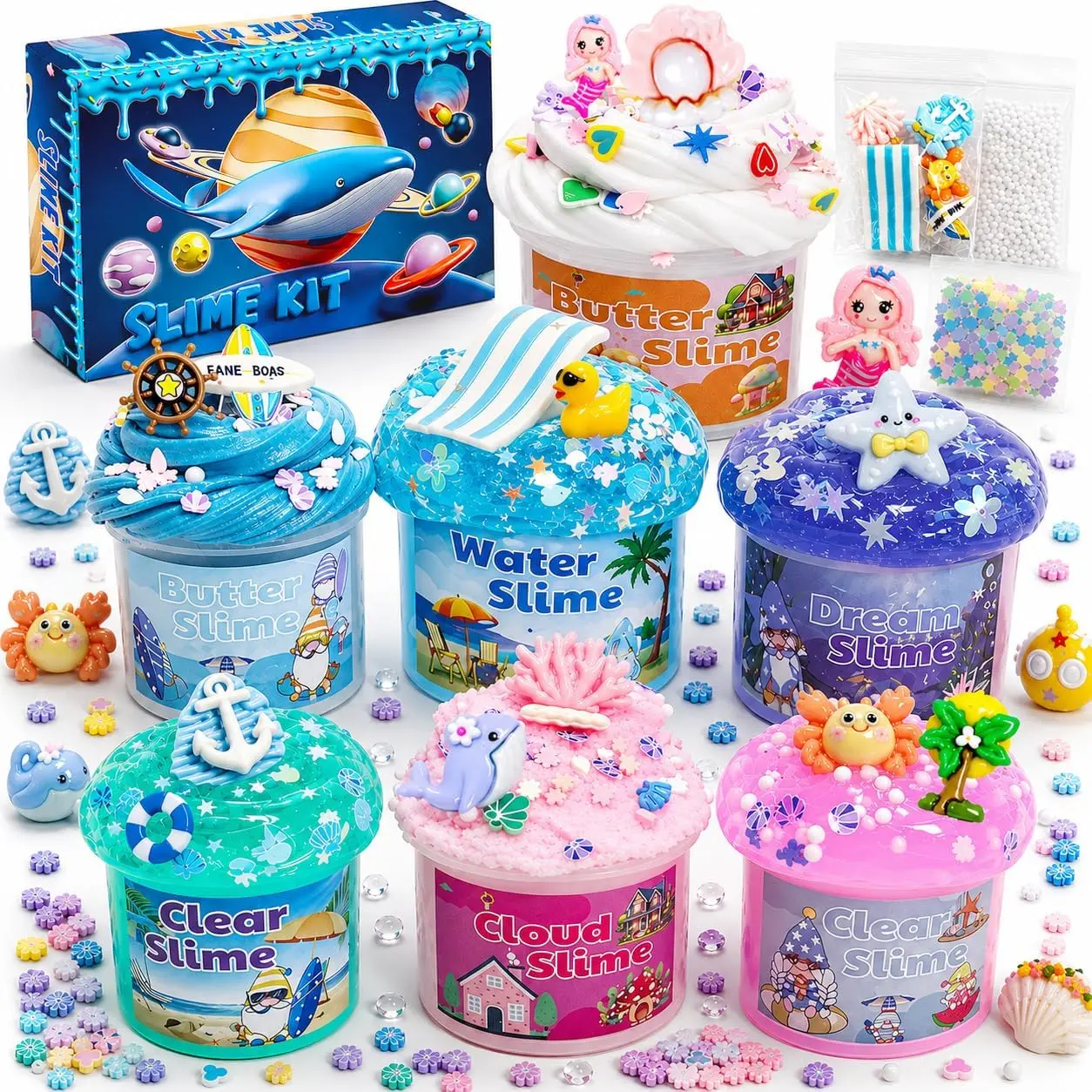 Halloween Fall Gift 7 Pack Slime Kits, Butter Slime,Cloud Slime kit for Girls Ages 8-12,Crunchy Slime Kit,Party Favors for Girls and Boys