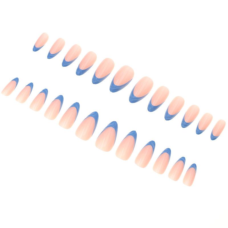 New Cross-Border Hot-Selling Fresh Style Nail Tips 3D Blue French Fish Tail Long Almond Wearable Nails Wholesale