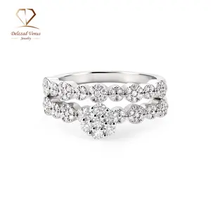 Delzzad 0.7ct Petal Bloom Stack Ring Flower Engagement Wedding Ring Set Stackable Set VVS Synthetic Moissanite Ring Jewelry Copper Band Perfect Birthday Engagement Wedding Anniversary Christmas Valentine's Day Mother's Day Gift