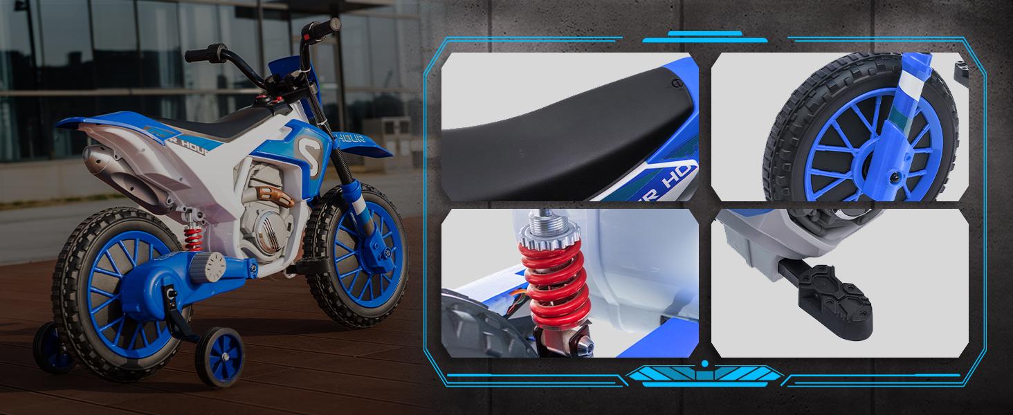 Aosom 12V Kids Motorcycle, Electric Motor Bike, Battery-Powered Ride-On Toy with Charging Battery, Training Wheels