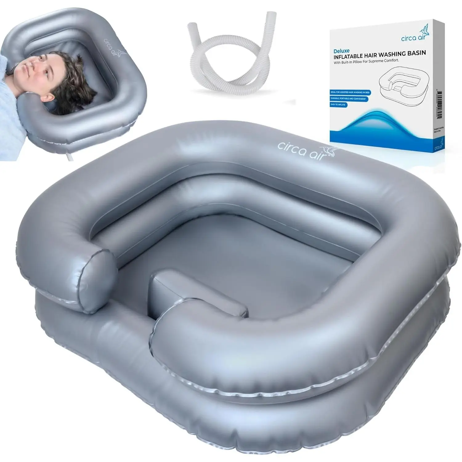 Inflatable Hair Washing Basin For Bedridden - Wash Hair In Bed With Inflatable Shampoo Basin. Portable Shampoo Bowl With Pillow For Extra Comfort. The Perfect Inflatable Sink For Locs Detox