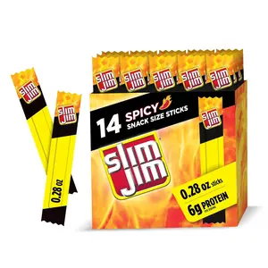 Slim Jim Smoked Meat Sticks, Spicy Flavor, 6g Protein Per Serving, Snack Size, Easter Basket Stuffer for Men, 0.28 oz. (14 Count)