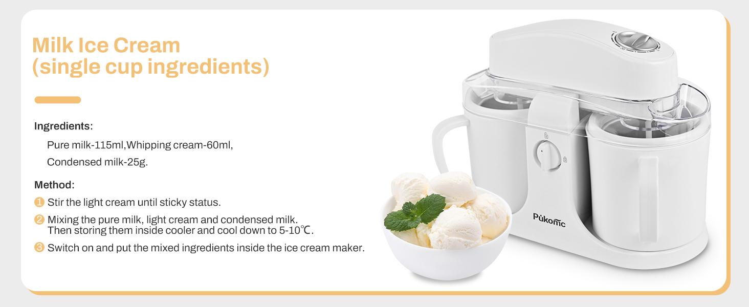 Pukomc Ice Cream Maker Machine for Home Use with Two Ice Cream Bowls Simple Operation Easy to Clean White Easy Fast Use Perfect Dessert,The best Christmas New Year gift