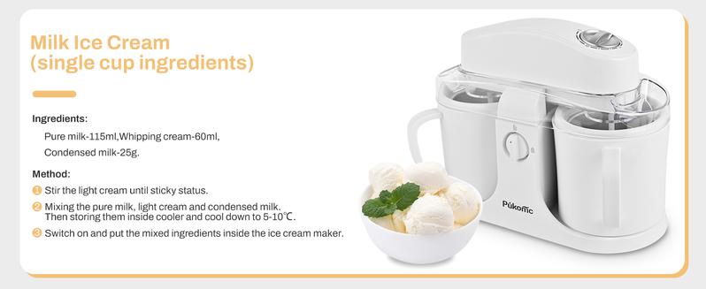 Pukomc Ice Cream Maker Machine for Home Use with Two Ice Cream Bowls Simple Operation Easy to Clean White Easy Fast Use Perfect Dessert,The best Christmas New Year gift