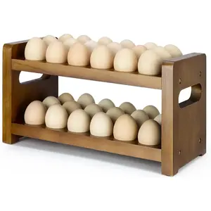 Egg Holder Countertop, 2-Tier Wooden Egg Holder for 36 Eggs, Wooden Egg Holder Countertop with Carry Handle for Chicken, Duck, and Quail Eggs