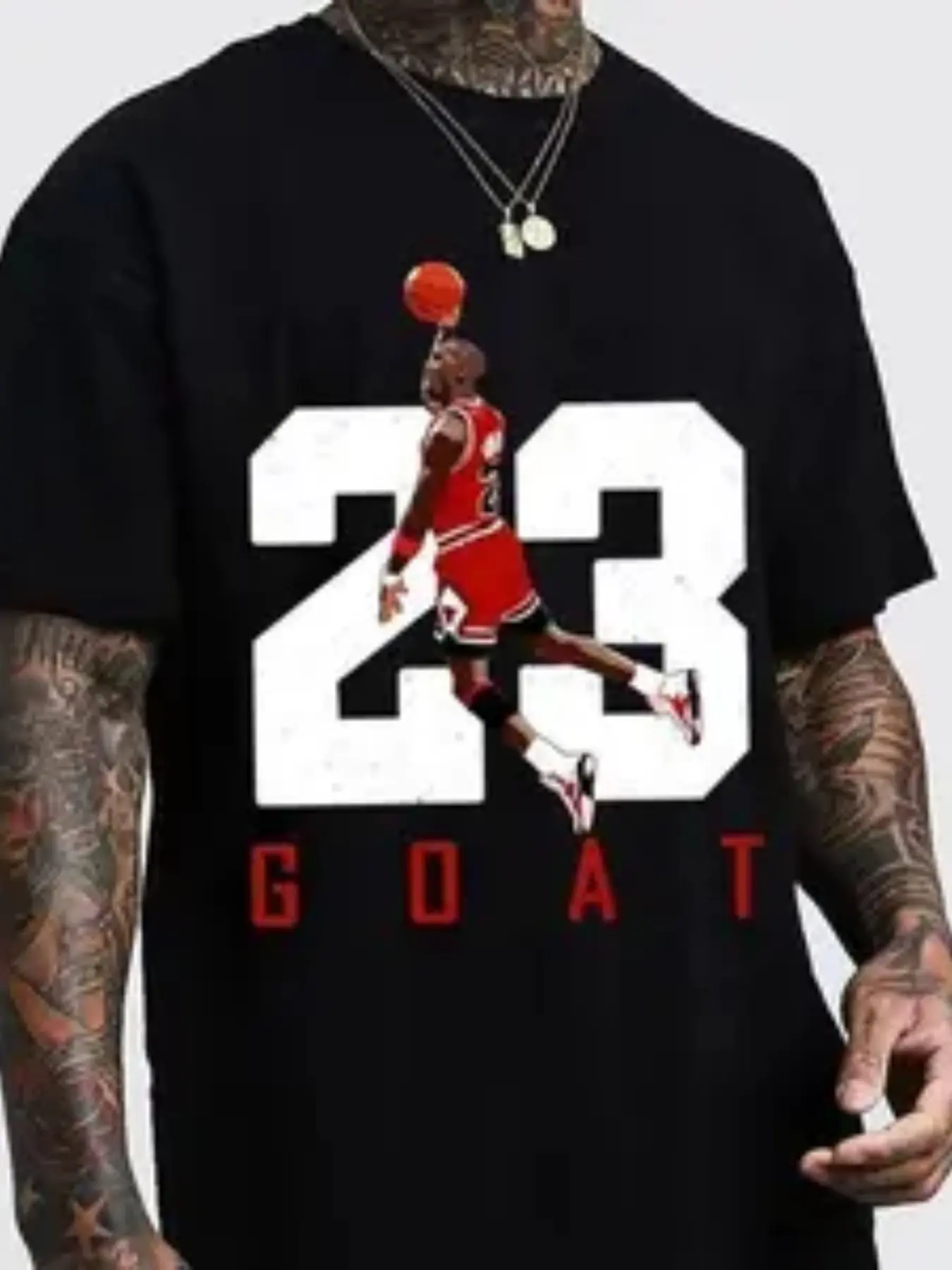 Jordan 23 Number Goat Portrait T-Shirt, Streetwear Style Vibe, Loose Fit Relaxed Fit Short Sleeve, Basketball Fan, Retro Culture Lover, Vintage, Daily Casual Wear