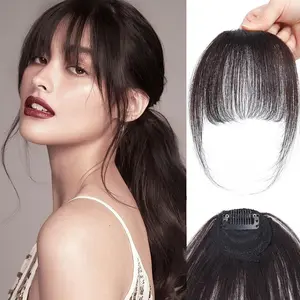 ALICOCO 100% Human Hair Bangs Topper with Temples, Clip-In Airy Bangs Hairpiece for Women, Natural Coverage for High Forehead & Sparse Temples, Breathable Base for Daily Wear real Lightweight