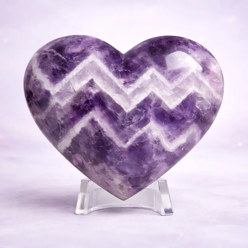 CHEVRON AMETHYST DREAM HEART  Collector Grade | 0.80 lb (0.90 lb with stand) crystal collector crystals high vibe Amethyst Crystal Decor