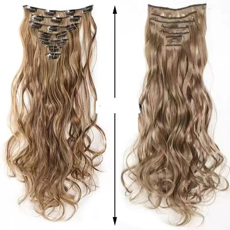 2026 New Clip In Hair Extensions 7 PCS Full Head 22 Inch Long Curly Wavy  For Women Girls Hair Synthetic Wig Hairpieces