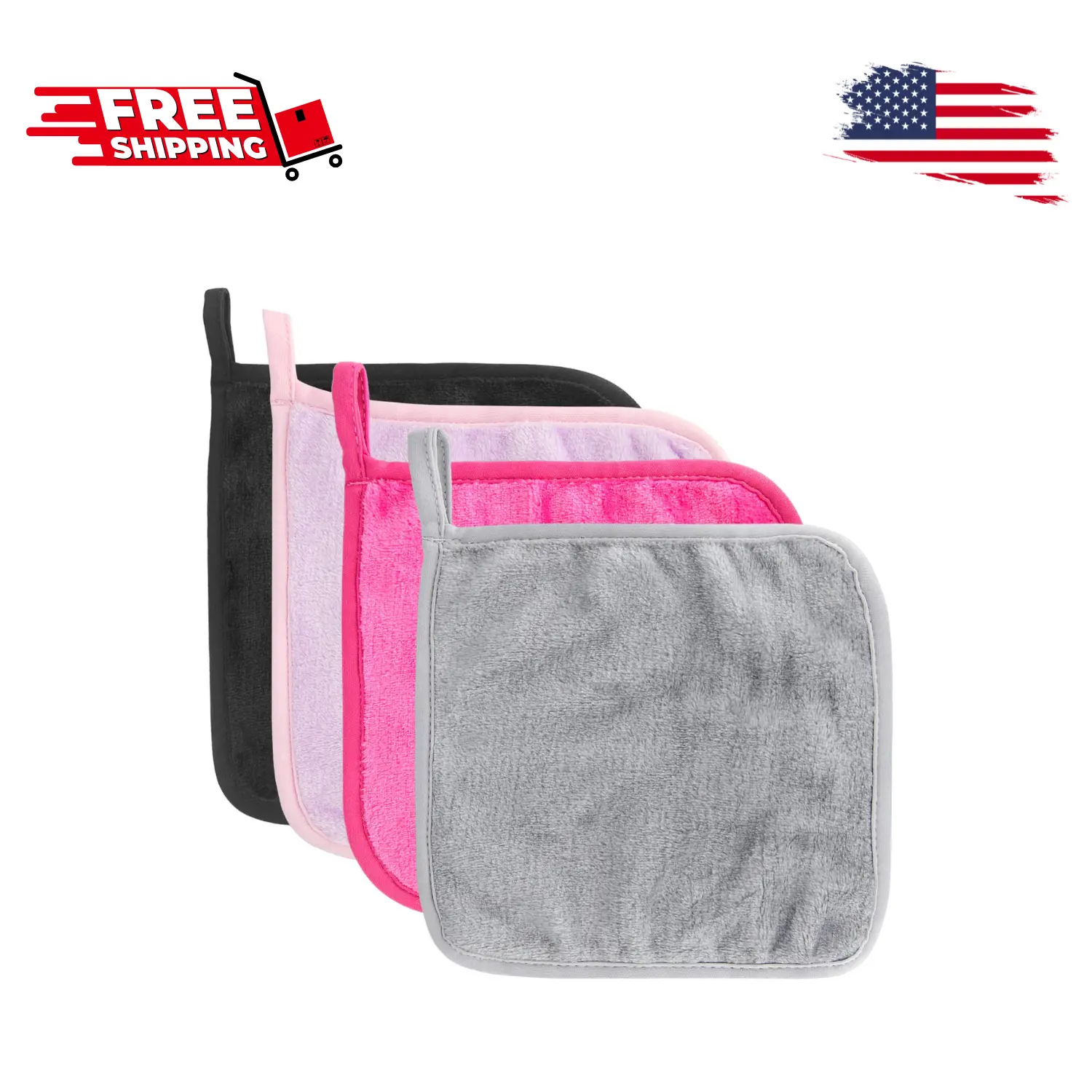 [4 Pack] Microfiber Fleece Makeup Remover Cloths (8x8 inch) for Face