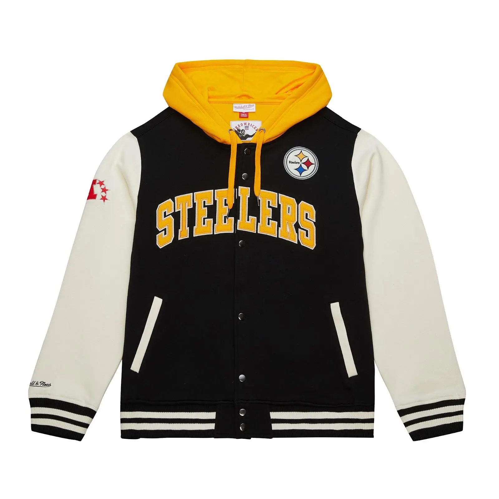 Mitchell & Ness Men's Black Pittsburgh Steelers Embroidered Sideline Fleece Full-Snap Long Sleeve Shell Casual Coat