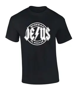Mens Christian Tshirt Highway to Heaven Jesus Metal Logo Short Sleeve T-shirt Graphic Tee Casual Menswear