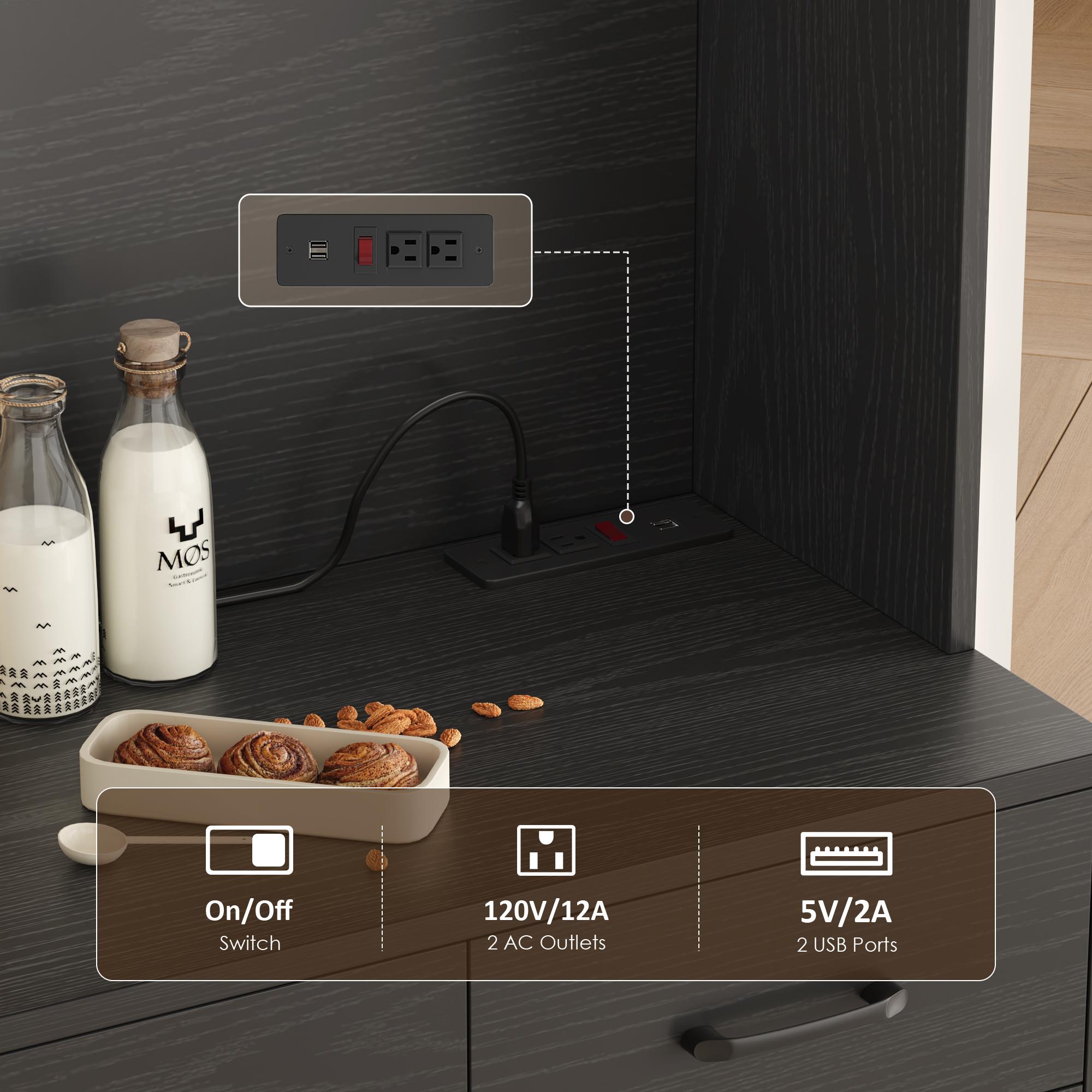 【2 packages shipping】HOSTACK 71" Tall Kitchen Pantry Storage Cabinet, Coffee Bar Cabinet with Charging Station,  Microwave Stand, Storage Drawers, Adjustable Shelves, 6 Doors