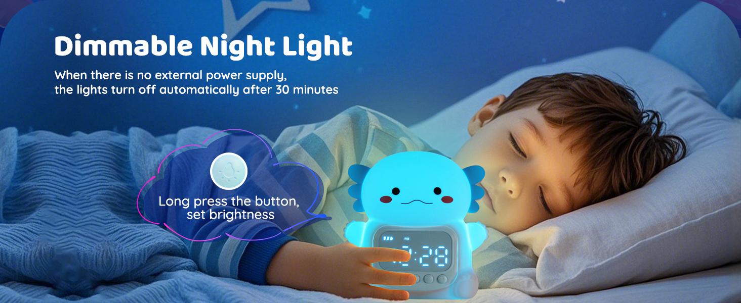Axolotl Night Light for Kids with 7 RGB Colors Changeable, Cute Squeeze Toy, Child-Safe Silicone, 6 Nature Sounds, Stress Relief, Toy Birthday Gift for Boys & Girls