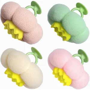 4PCS Bath Sponge, Upgrade Super Soft Yellow Flower-Shaped Suction Cup Bath Sponge, Upgraded 2-in-1 Flower-Shaped Ball Exfoliating Bath loofah Cleaning Brush, Mesh Shower Body Sponger