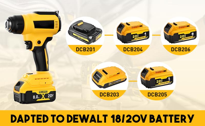 Powtree Cordless Heat Gun Compatible with DEWALT Battery Max 752°F (400°C) Heat Gun for Crafts, Shrink Tubing, Resin & Decorating Tool Portable
