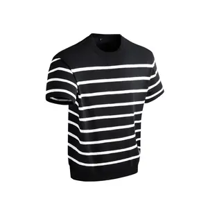 2026 #SummerVibes Short-Sleeved Elegant and Simple Round-neck Knitted Shirt - Men's and Women's Matching Striped Contrasting Hooded T-Shirt